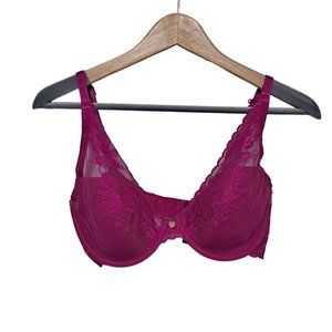 Natori Bra Women Size 32DD Hot Pink Padded Underwire Lace Barbiecore Lingerie